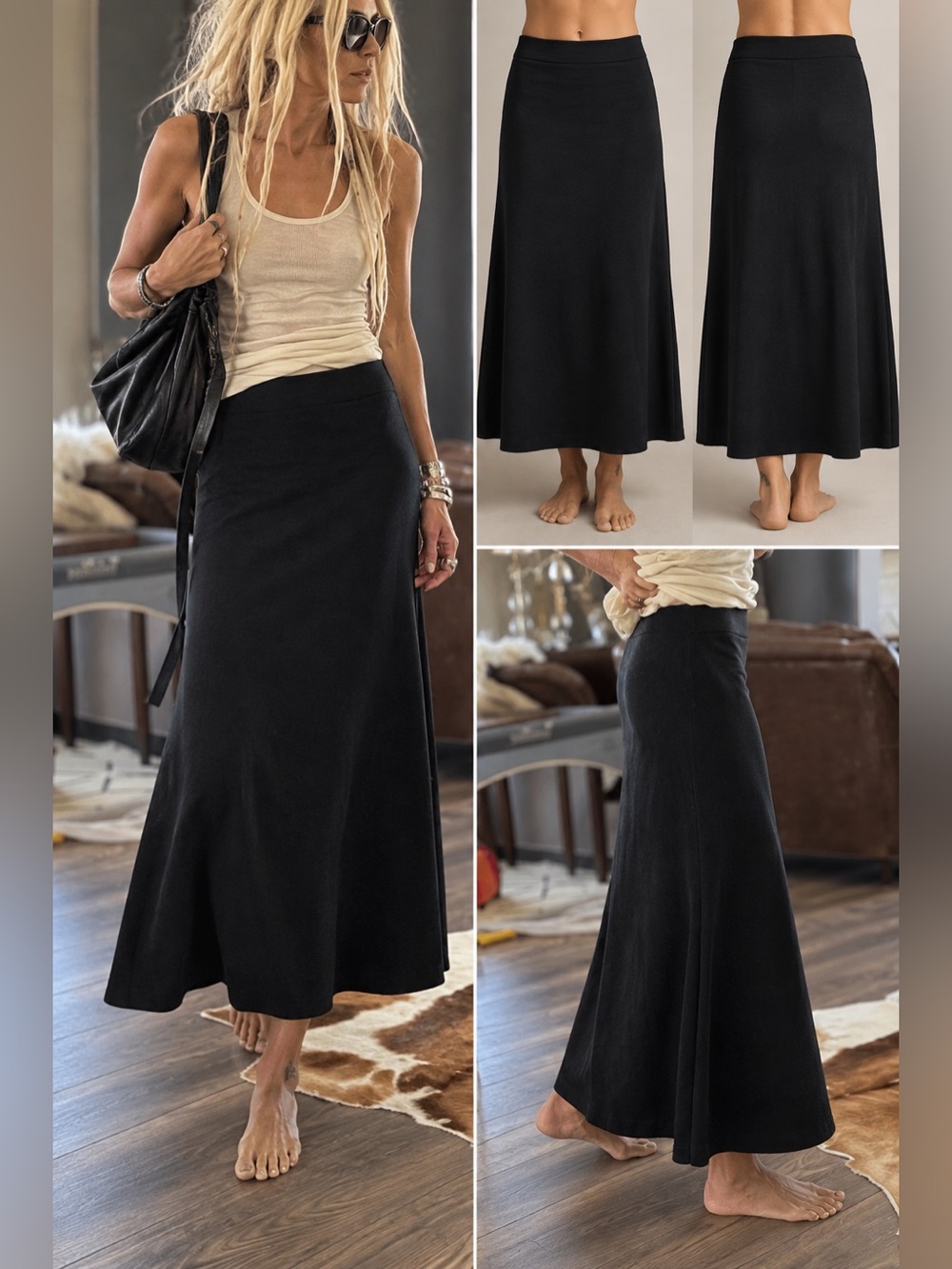 UNIQLO Black A-Line Midi Maxi Skirt Size S Cotton Nylon Minimalist
